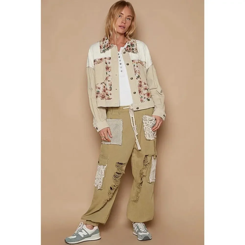 POL Quilted Corduroy Jacket Jacquard Sz S Tapestry Grandma Cottage